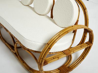 Italian bamboo sofa and stool with French boucl fabric early 1960s