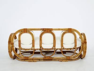 Italian bamboo sofa and stool with French boucl fabric early 1960s