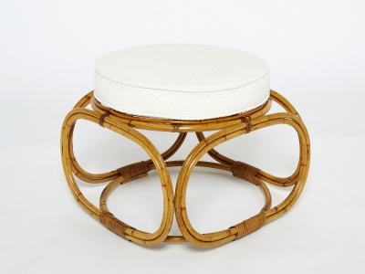 Italian bamboo sofa and stool with French boucl fabric early 1960s