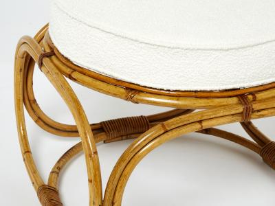 Italian bamboo sofa and stool with French boucl fabric early 1960s