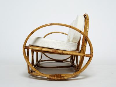 Italian bamboo sofa and stool with French boucl fabric early 1960s