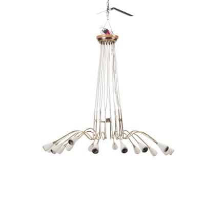 Italian brass and spun aluminum 16 arms chandeliers circa 1950 