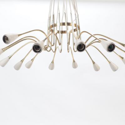 Italian brass and spun aluminum 16 arms chandeliers circa 1950 