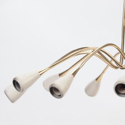 Italian brass and spun aluminum 16 arms chandeliers circa 1950 