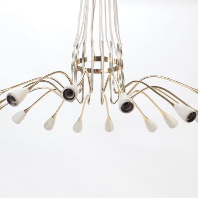 Italian brass and spun aluminum 16 arms chandeliers circa 1950 