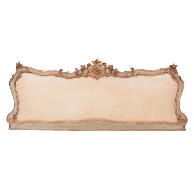 Italian carved and painted giltwood King size headboard with upholstered panel 