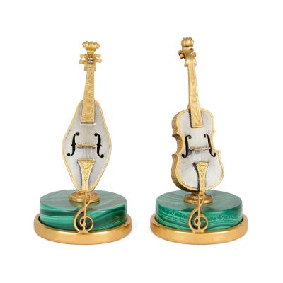 Italian collection of miniature silver vermeil malachite musical instruments