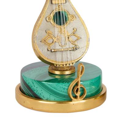 Italian collection of miniature silver vermeil malachite musical instruments
