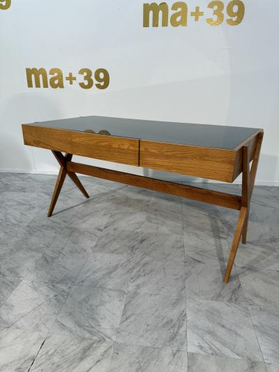 Italian desk with dark green glass top