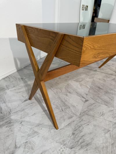 Italian desk with dark green glass top