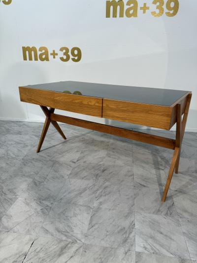 Italian desk with dark green glass top