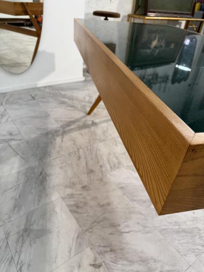 Italian desk with dark green glass top