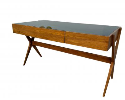 Italian desk with dark green glass top