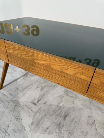 Italian desk with dark green glass top