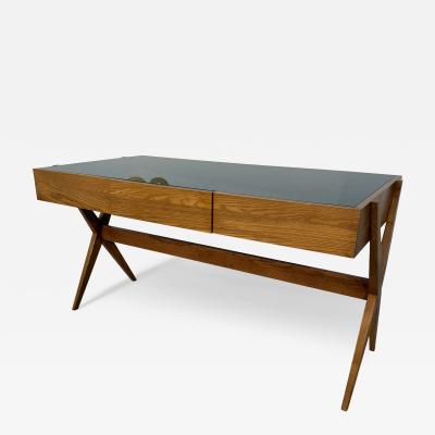 Italian desk with dark green glass top