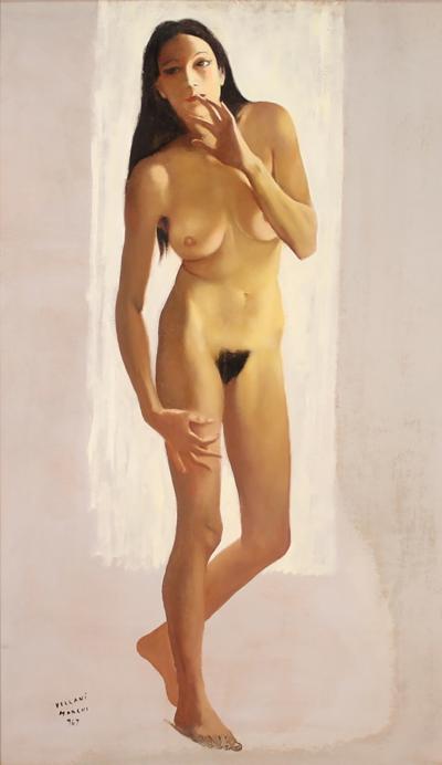 Italian female nude painting signed Vellani Marchi