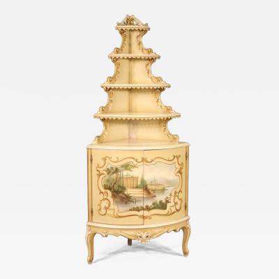 Italian lacquered and painted corner cupboard from 20th century