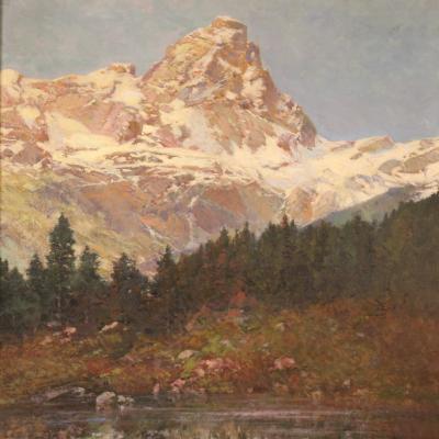 Italian landscape painting signed C Bentivoglio from the 20th century