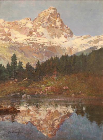 Italian landscape painting signed C Bentivoglio from the 20th century