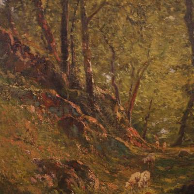 Italian landscape painting with sheep signed C Bentivoglio