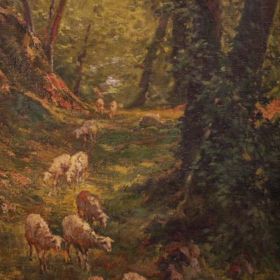 Italian landscape painting with sheep signed C Bentivoglio