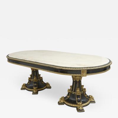 Italian marble ebonised and gilt wood dining table