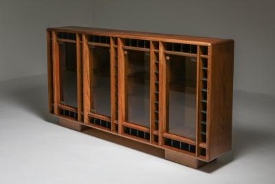 Italian oak sideboard with glass doors and space for bottles 1970s