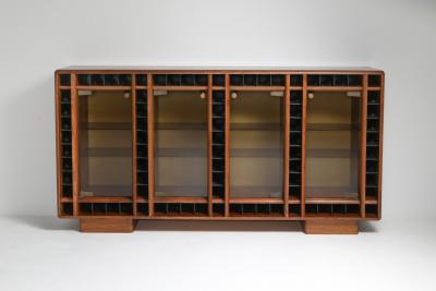 Italian oak sideboard with glass doors and space for bottles 1970s