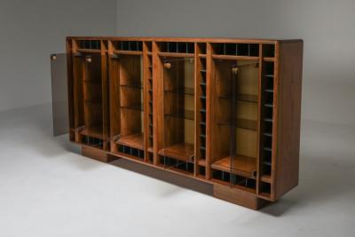 Italian oak sideboard with glass doors and space for bottles 1970s