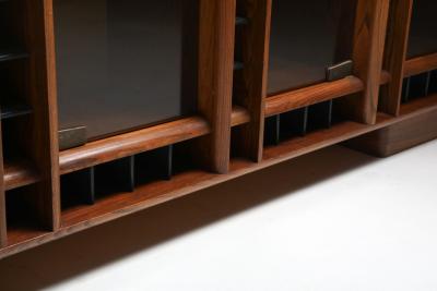 Italian oak sideboard with glass doors and space for bottles 1970s
