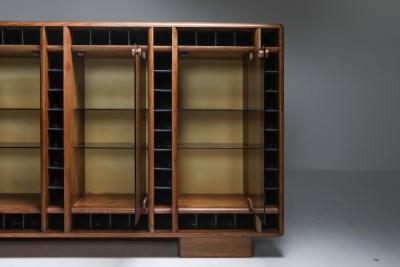 Italian oak sideboard with glass doors and space for bottles 1970s