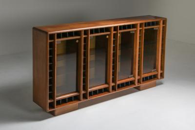 Italian oak sideboard with glass doors and space for bottles 1970s
