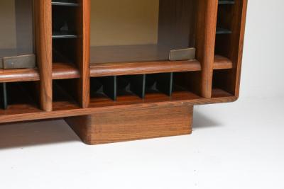Italian oak sideboard with glass doors and space for bottles 1970s