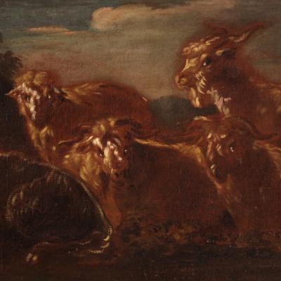Italian painting from the 17th century landscape with grazing animals
