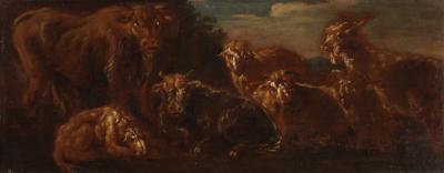 Italian painting from the 17th century landscape with grazing animals