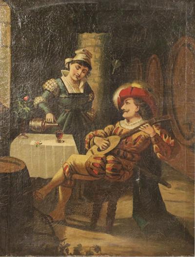Italian painting interior scene from 20th century