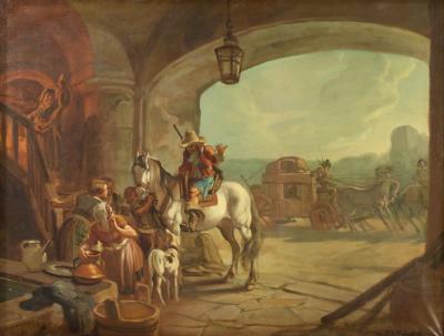 Italian painting signed Mattia Traverso genre scene