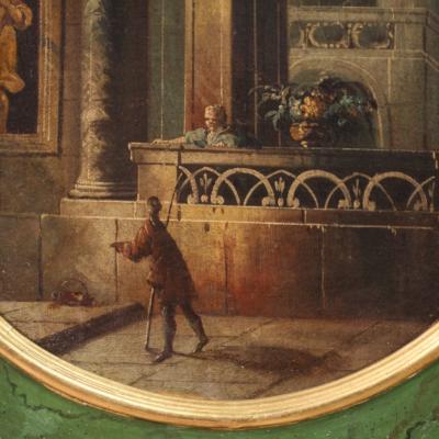 Italian painting view with architectures and characters from 18th century