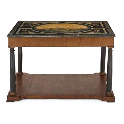 Italian partly ebonised walnut coffee table with scagliola top