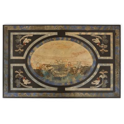Italian partly ebonised walnut coffee table with scagliola top