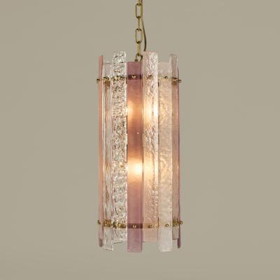 Italian pink and clear Murano glass and brass pendant