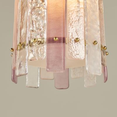 Italian pink and clear Murano glass and brass pendant