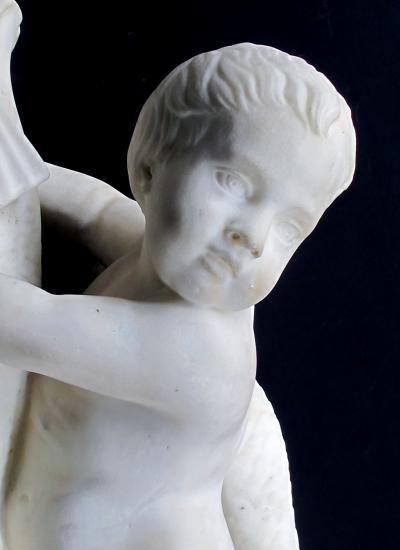 Italian rococo revival carrara marble niche fountain of a putti and dolphin