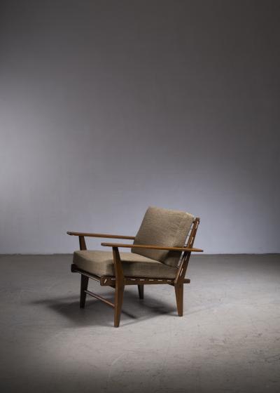 Italian rope chair in solid teak with new green wool upholstery