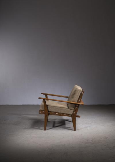 Italian rope chair in solid teak with new green wool upholstery