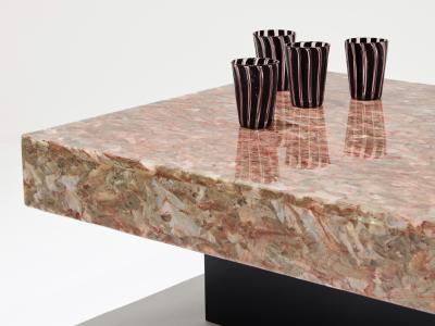 Italian rose crystalline alabaster coffee table late 1970s
