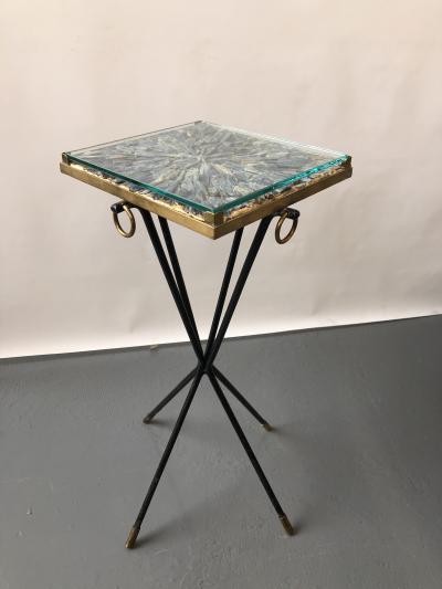 Italian side table bronze details supporting a blue Kyantine stone top