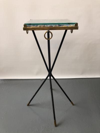 Italian side table bronze details supporting a blue Kyantine stone top
