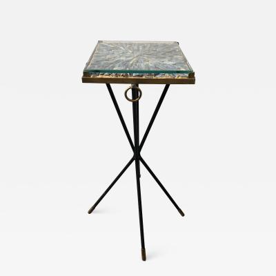 Italian side table bronze details supporting a blue Kyantine stone top