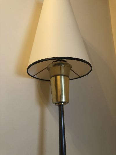 Italian stunning gold bronze and patinated iron pair of long torch sconces